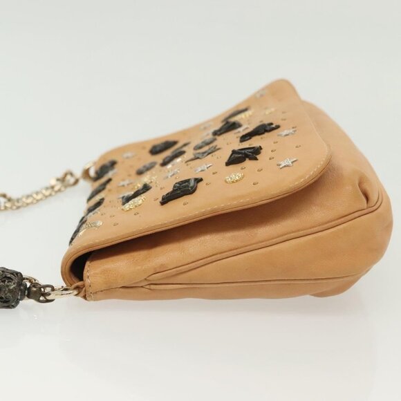 Jimmy Choo Studs Shoulder Bag Leather Beige Gold Auth - Picture 5 of 15